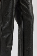 Embossed Cross PU Bomber & Straight Leg Trouser Set - Black