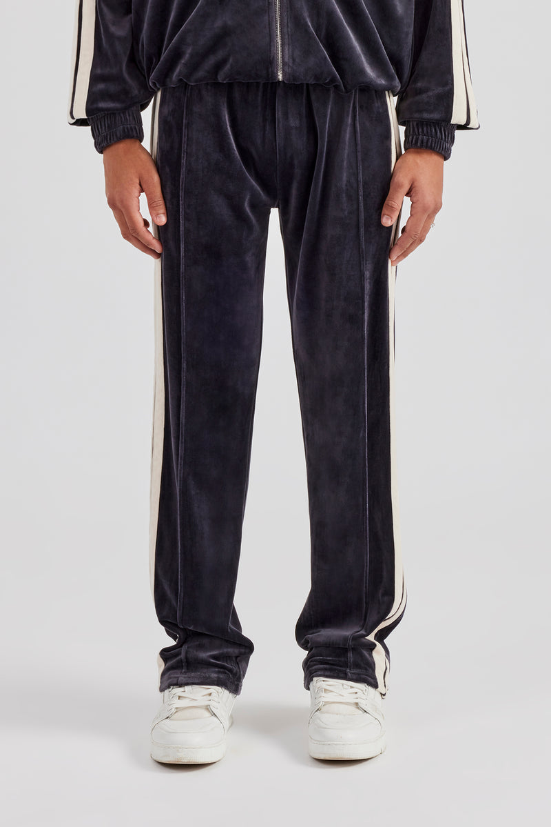 Taping Straight Leg Velour Track Pant - Charcoal