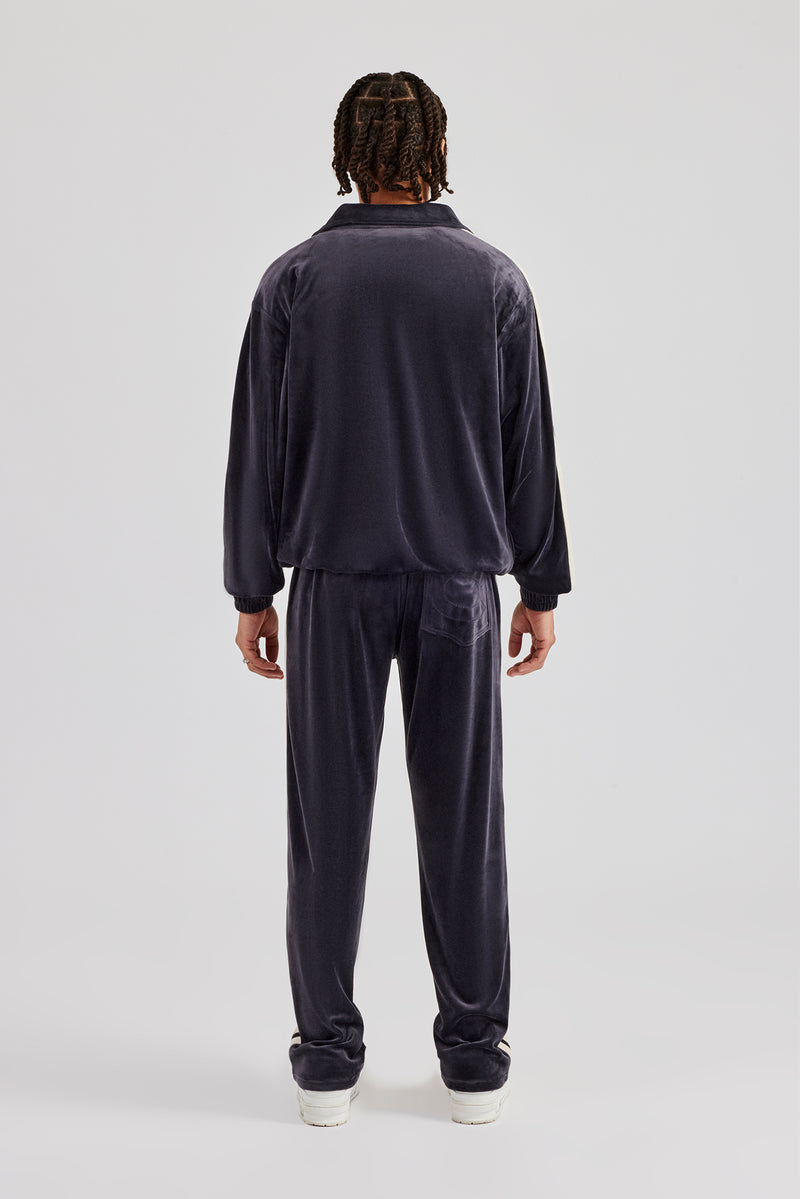 Zip Through Taping Velour Tracksuit - Charcoal