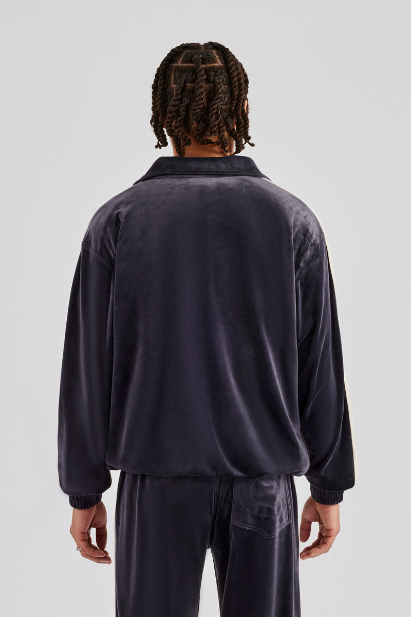 Zip Through Taping Velour Track Jacket - Charcoal