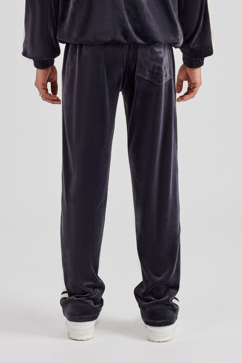 Taping Straight Leg Velour Track Pant - Charcoal