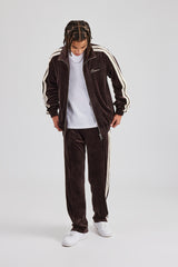 Zip Through Taping Velour Tracksuit - Chocolate