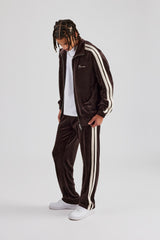 Zip Through Taping Velour Tracksuit - Chocolate