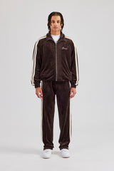 Zip Through Taping Velour Tracksuit - Chocolate