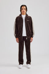 Zip Through Taping Velour Tracksuit - Chocolate