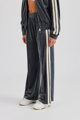 Taping Wide Leg Velour Track Pant - Grey