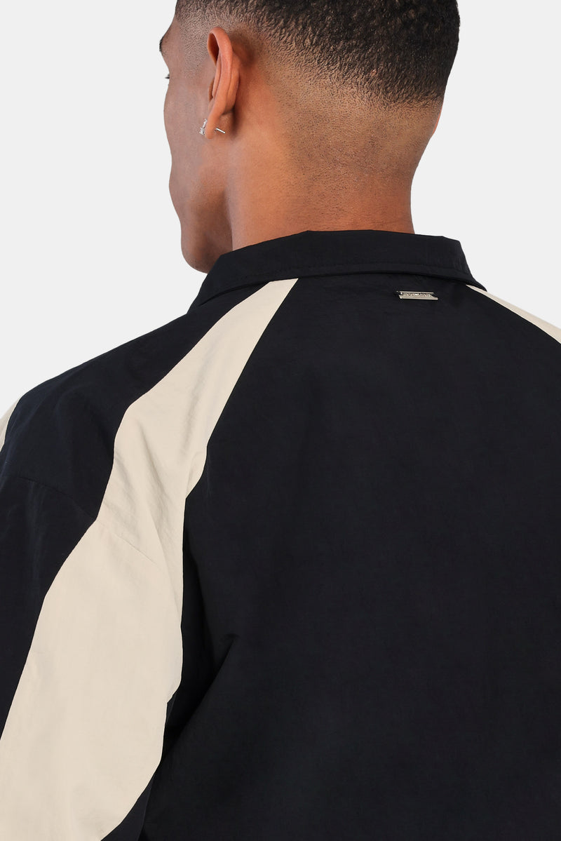 Nylon Panelled Track Jacket - Black