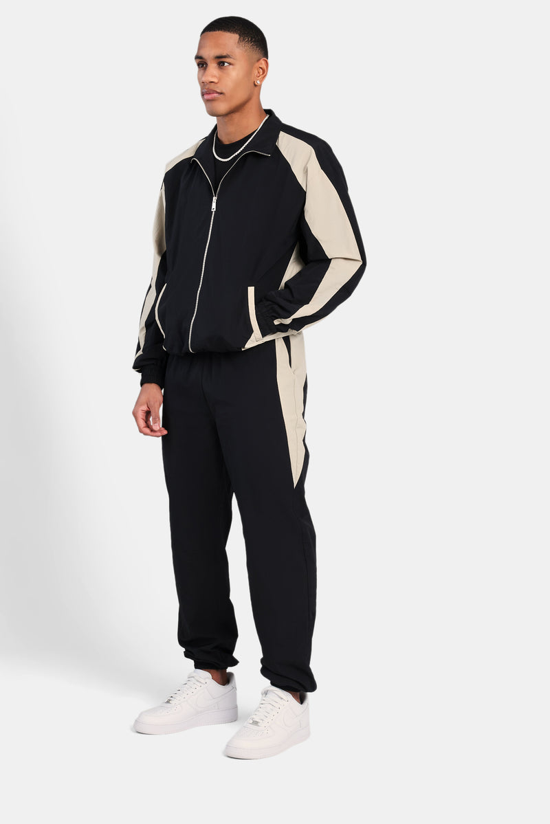 Nylon Panelled Track Jacket - Black