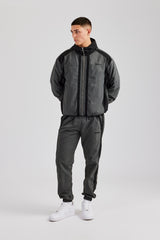 Nylon Colour Block Zip Through Tracksuit - Charcoal