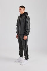 Nylon Colour Block Zip Through Tracksuit - Charcoal