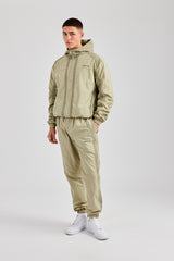 Nylon Colour Block Zip Through Tracksuit - Light Khaki