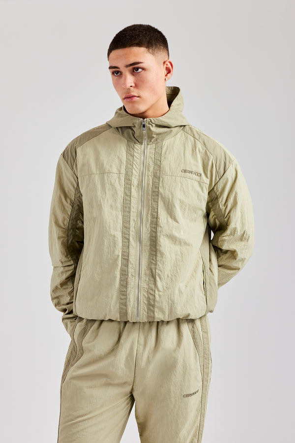 Nylon Colour Block Zip Through - Light Khaki