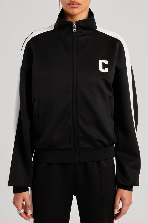 Cernucci Embroidered Varsity Track Jacket - Black