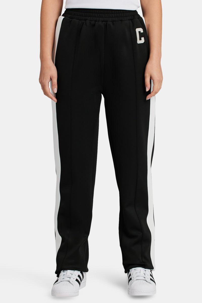 Black Varsity Wide Leg Track Pant