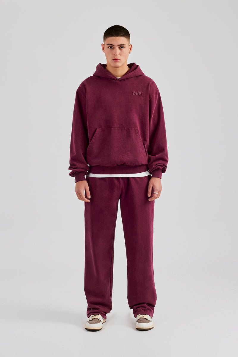 Washed Hooded Tracksuit Burgundy