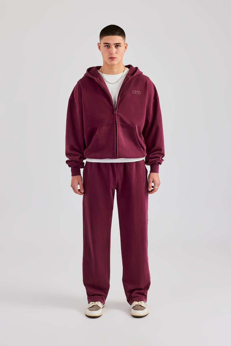 Washed Zip Through Tracksuit - Burgundy