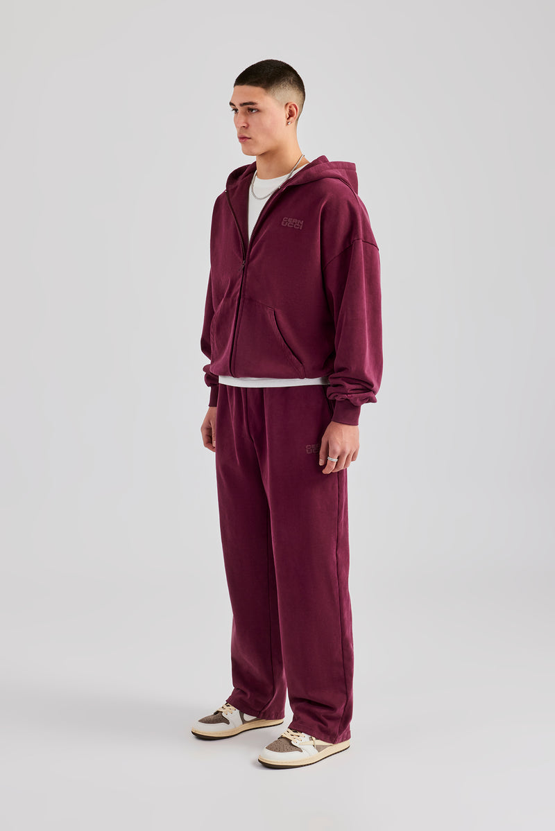 Washed Zip Through Tracksuit - Burgundy