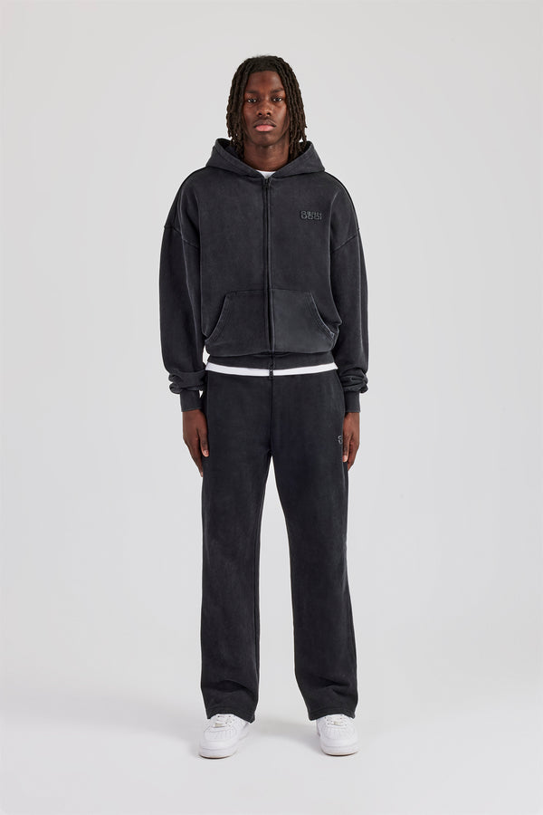 Washed Zip Through Tracksuit - Black