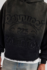 Washed Embroidered Boxy Hoodie - Black