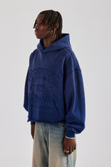 Washed Embroidered Boxy Hoodie - Navy Blue