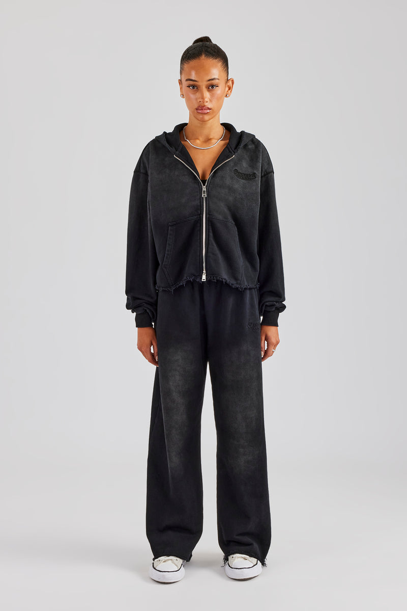 Washed Boxy Fit Zip Through Tracksuit - Black