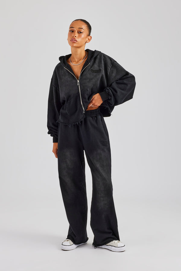 Washed Boxy Fit Zip Through Tracksuit - Black