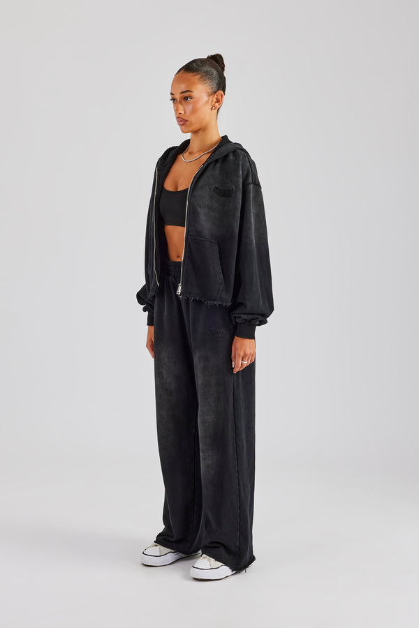 Washed Boxy Fit Zip Through Tracksuit - Black