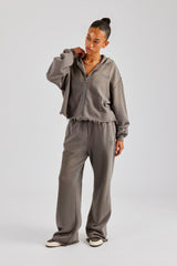 Washed Boxy Fit Zip Through Tracksuit - Grey