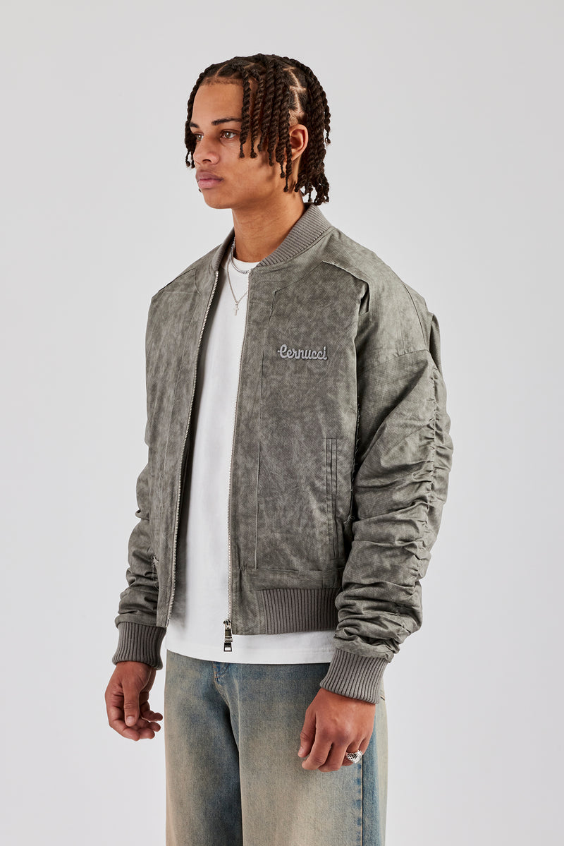 Washed Nylon Bomber Jacket - Acid Wash