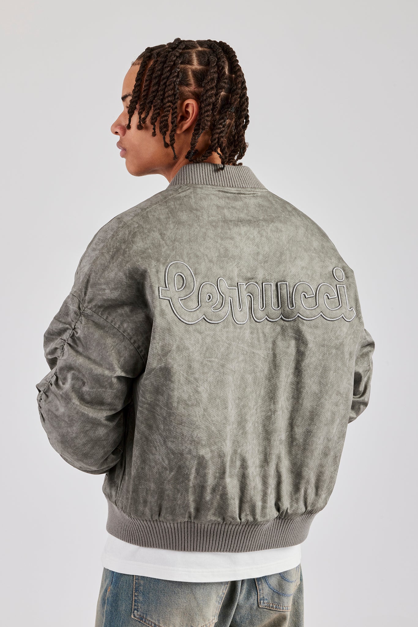 Washed Nylon Bomber Jacket - Acid Wash | Mens Outerwear | Shop Bomber  Jackets at CERNUCCI.COM – Cernucci