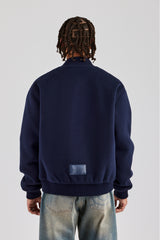 Melton Embroidered Bomber Jacket - Navy Blue