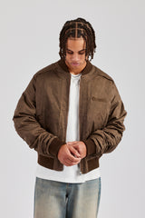 Washed Nylon Bomber Jacket - Chocolate