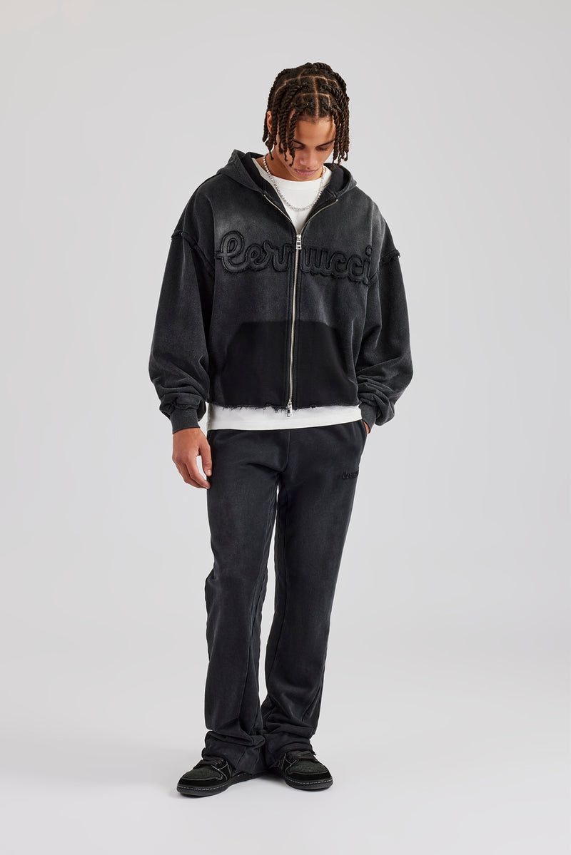 Washed Applique Zip Through Tracksuit - Acid Wash