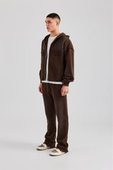 Washed Applique Zip Through Tracksuit - Chocolate