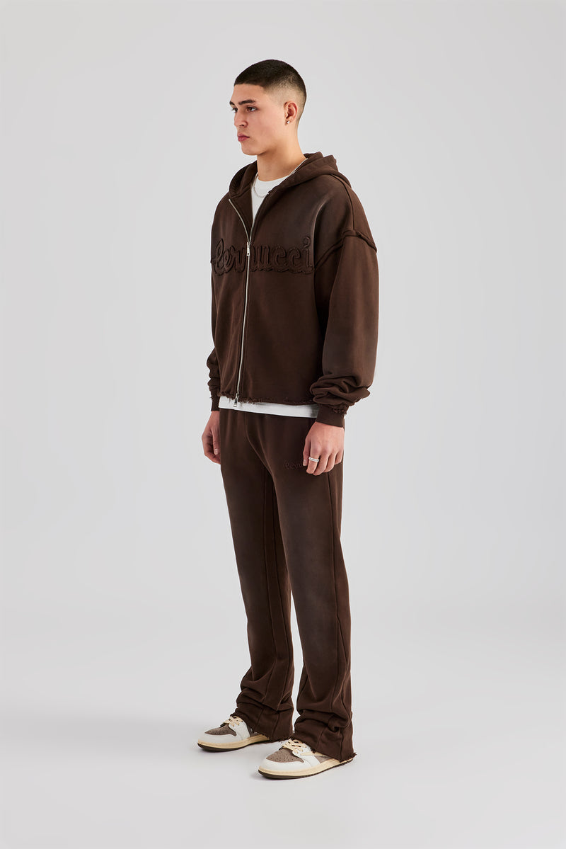 Washed Applique Zip Through Tracksuit - Chocolate