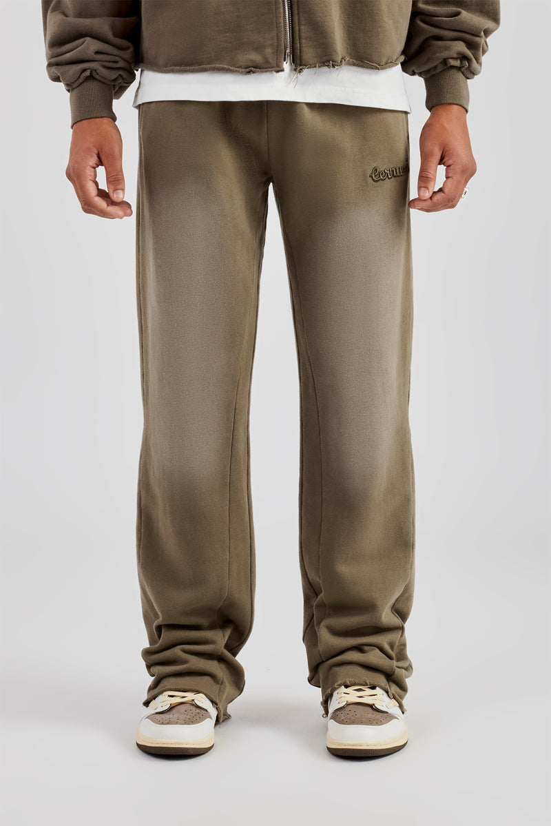 Washed Flare Fit Panelled Jogger - Khaki