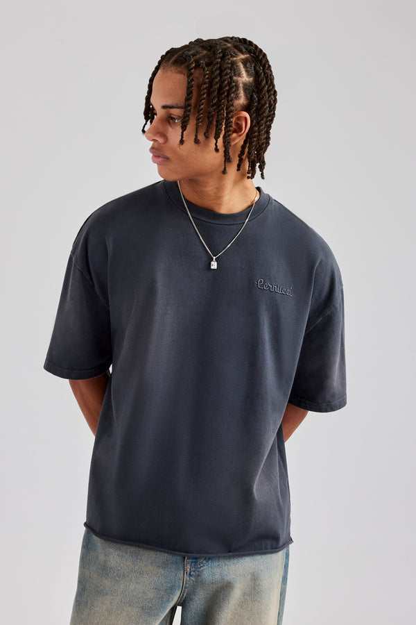 Washed Applique Boxy T-Shirt - Acid Wash