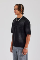 Washed Boxy Distressed T-Shirt - Black