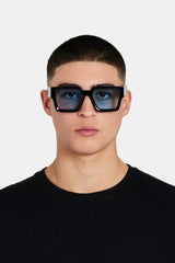 Oversized Thick Frame Blue Acetate Sunglasses - Black