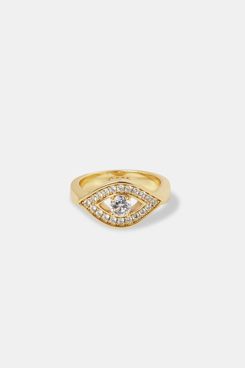 Iced Evil Eye Outline Ring - 10mm - Gold