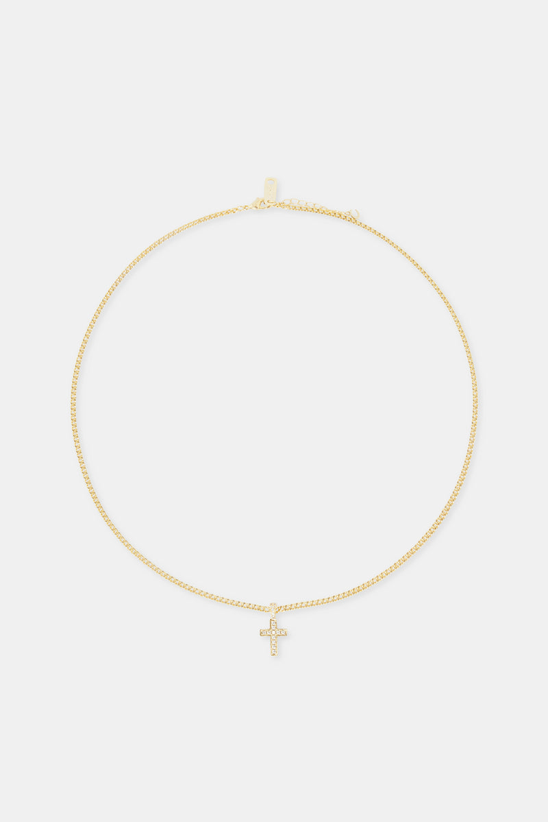 Iced Drop Cross Cuban Chain - 5mm - Gold