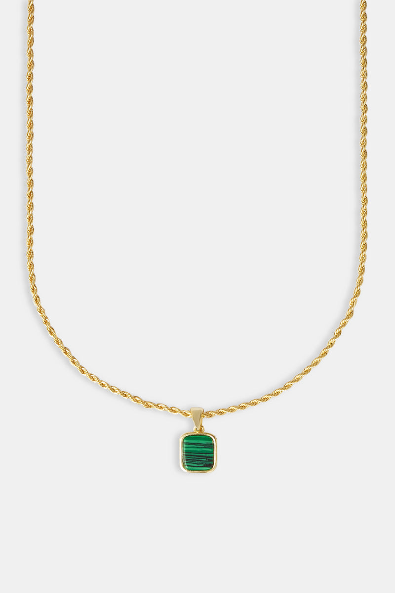 Micro Green Malachite Rope Necklace - 12mm - Gold