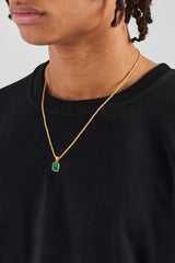 Micro Green Malachite Rope Necklace - 12mm - Gold