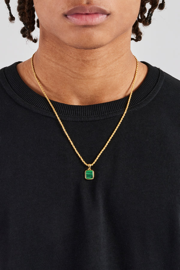 Micro Green Malachite Rope Necklace - 12mm - Gold