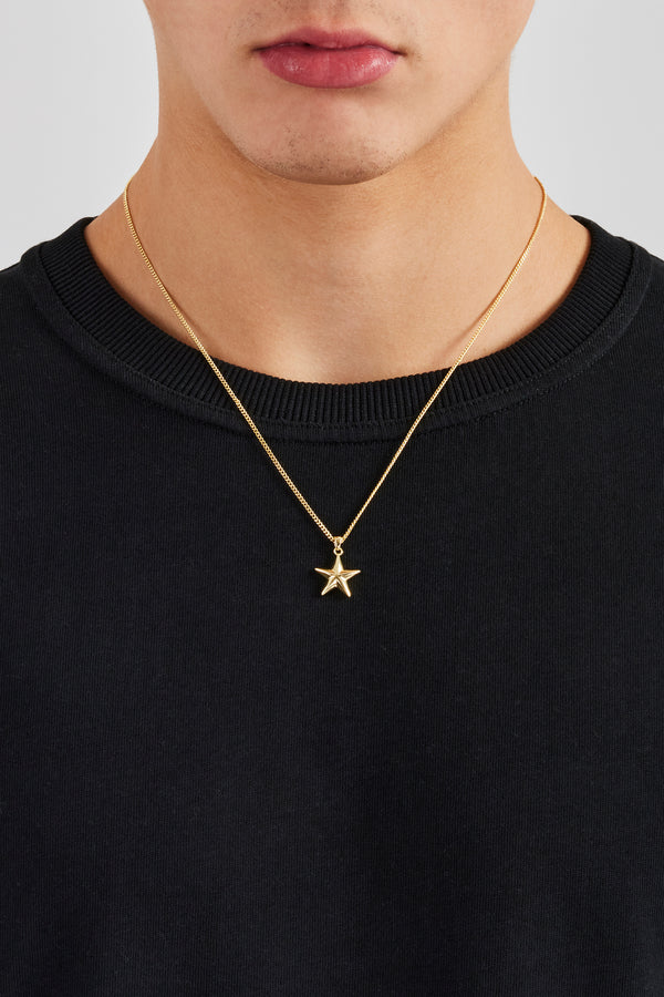 Micro Polished Star Cuban Necklace - 15mm - Gold