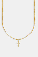 Micro Textured Cross Rope Necklace - 15mm - Gold