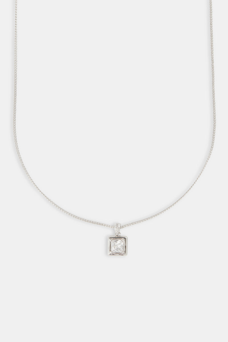 Micro Iced Square Pendant Necklace - 10mm