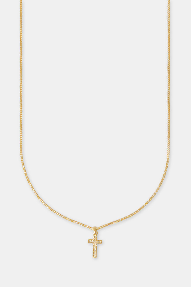 Micro Polished Cross Cuban Necklace - 15mm - Gold