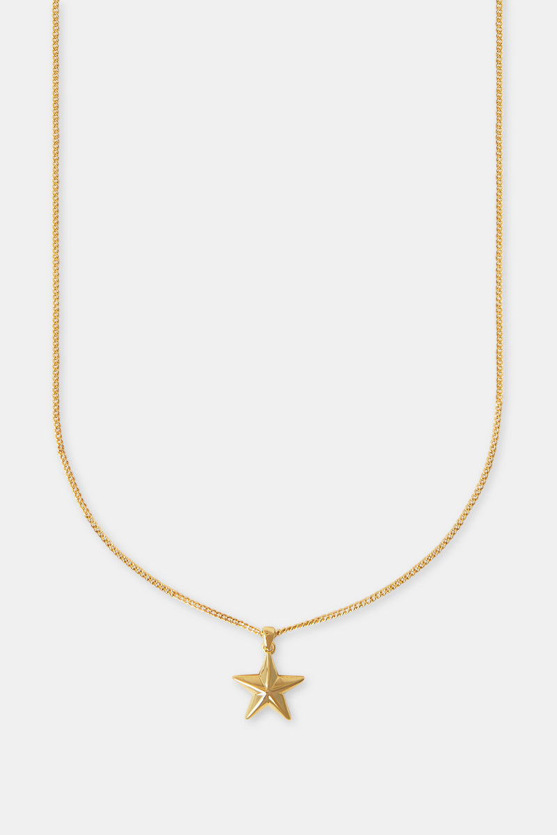 Micro Polished Star Cuban Necklace - 15mm - Gold