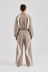 Contrast Panel Nylon Zip Through Tracksuit - Khaki